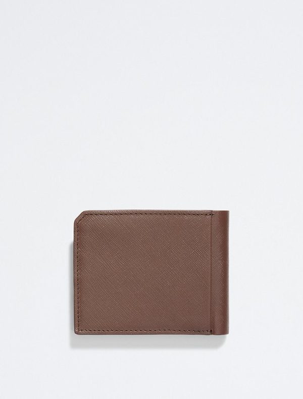 Calvin Klein- Saffiano Leather Coin Pouch Bifold Wallet - Brown Powder Online Hot Sale