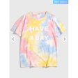 Zaful- Tie Dye Letters Print Slogan T-shirt - Yellow Fashion