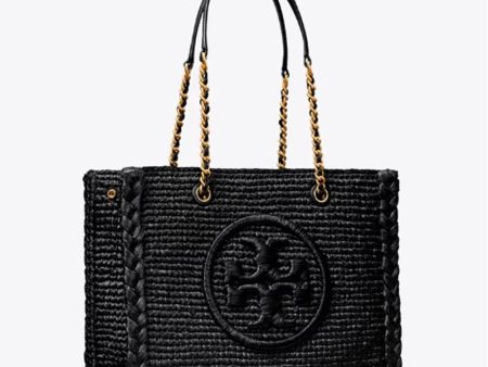 Tory Burch- Small Ella Raffia Melange Chain Tote (Black) on Sale