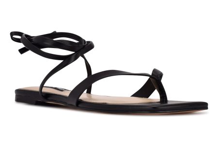 Ninewest- News Ankle Wrap Flat Sandals (Black) For Sale