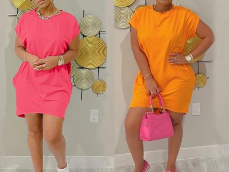 Causal Dress Plus Size Ladies Short Sleeve T-shirt Pocket Dresses 2022 Fashion