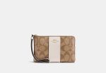 Coach- Corner Zip Wristlet In Signature Canvas (Gold KHAKI CHALK) Fashion