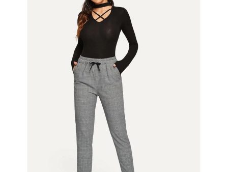 Romwe- Glen Plaid Drawstring Ankle Cut Pants Online now