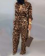 Chicme- Leopard Print Button Design Wide Leg Jumpsuit Online now