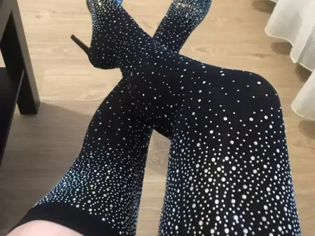 Popular Over The Knee High Thigh Sock Boots  
Crystal Diamond High Heels Online Hot Sale