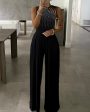 Chicme- Studded Cutout Ruched Wide Leg Jumpsuit (BLACK) Online Hot Sale