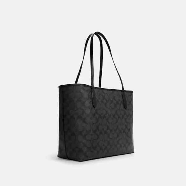 Coach- City Tote In Signature Canvas (Silver Graphite Black) Sale