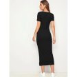 Romwe- Button Detail Split Hem Rib-knit Dress Fashion