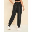 Romwe- Drawstring Waist Slant Pocket Striped Carrot Pants Hot on Sale