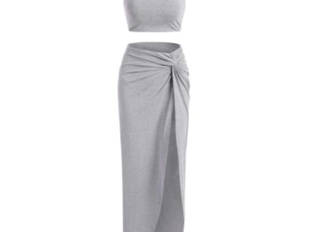 Zaful- Marled Tank Top And Twist High Slit Skirt Set - Gray Online