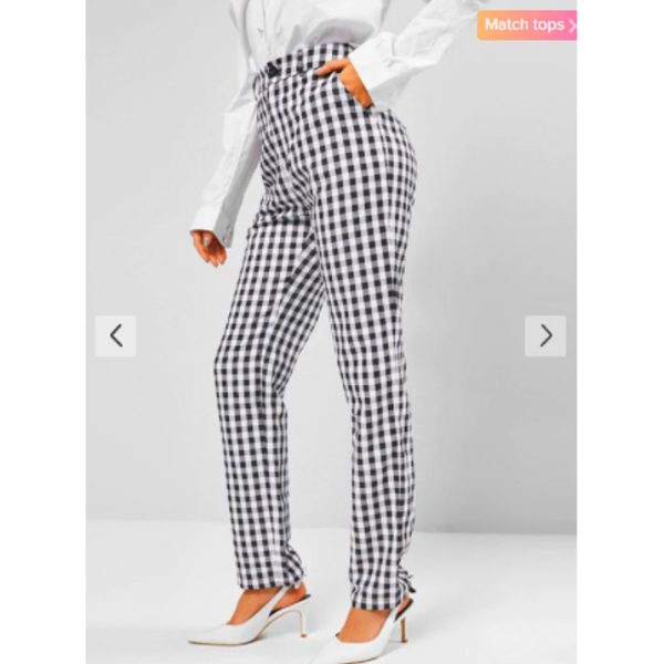 Zaful- Gingham Pocket Straight Pants - Black Discount