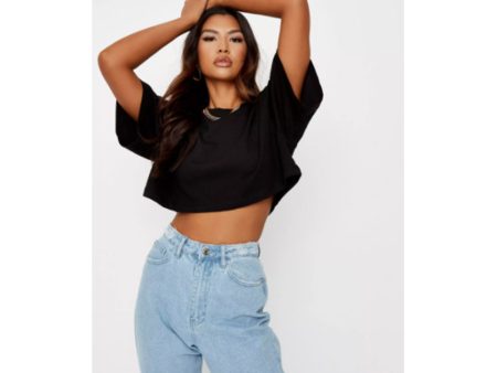 Missguided- Black Drop Shoulder Oversized Crop Top Online now