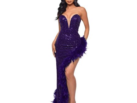 Strapless Sequin Feather Dress 
Elegant Sleeveless Long Bodycon Online Sale