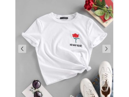 Zaful- No Way Rose Embroidered Short Sleeve T Shirt - White Supply