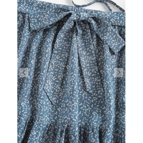 Zaful- Ditsy Print Cinched Flounce Tie Two Piece Skirt Set - Light Blue on Sale