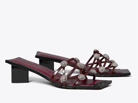 Tory Burch- Crystal Bobble Heeled Mule Sandal - Plum   Plum Cheap