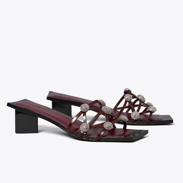 Tory Burch- Crystal Bobble Heeled Mule Sandal - Plum   Plum Cheap