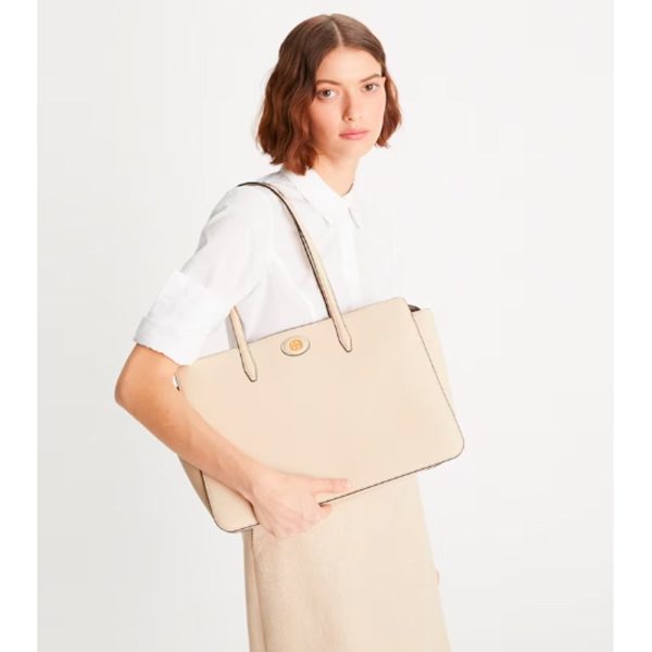 Tory Burch- Robinson Pebbled Tote (New Cream) Online now