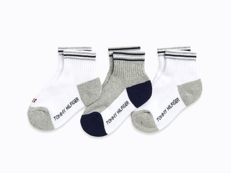 Tommy Hilfiger- White TH Kids Quarter Top Socks 3PK Online Hot Sale