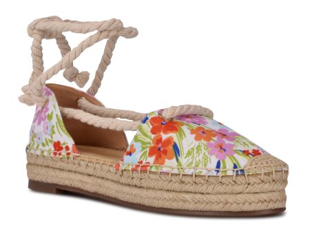 Ninewest- Meaks Ankle Wrap Espadrille Flats (WHITE FLORAL PRINT) Online