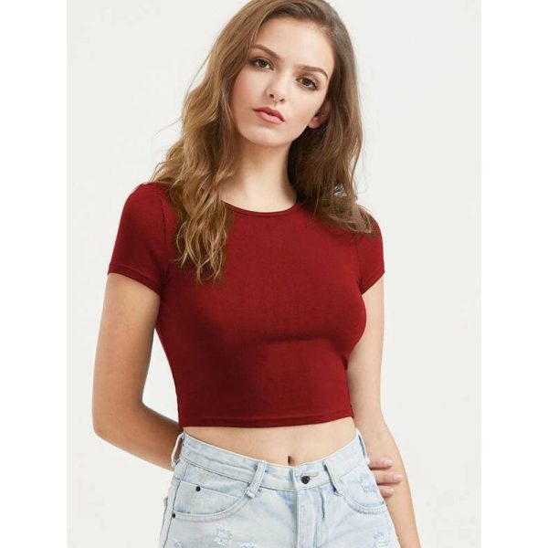 Romwe- Solid Crop Tee For Cheap