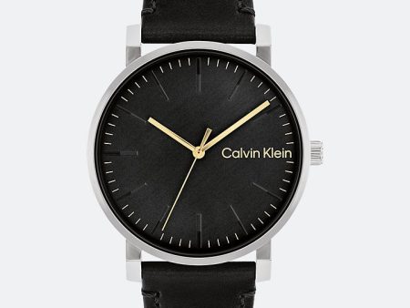 Calvin Klein- Slate Leather Strap 43mm Watch - Black For Sale