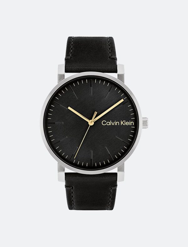 Calvin Klein- Slate Leather Strap 43mm Watch - Black For Sale