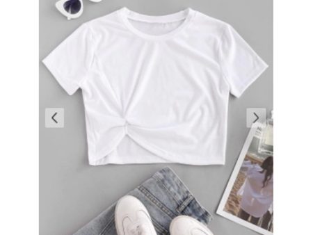 Zaful- Twisted Short Sleeve Crop Tee - White For Discount