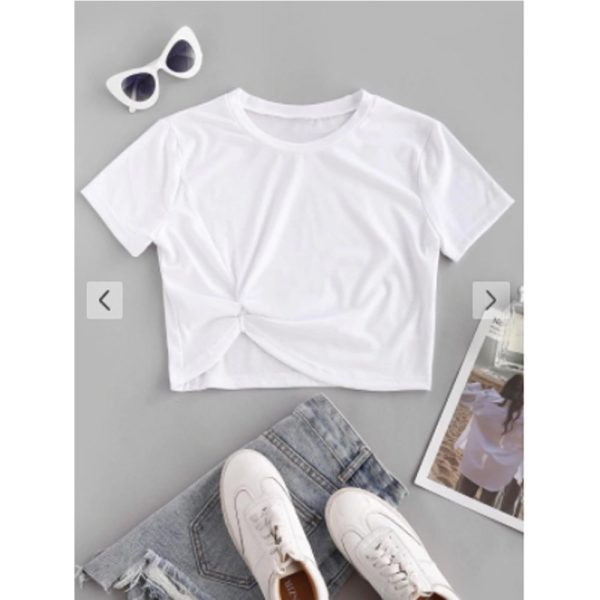 Zaful- Twisted Short Sleeve Crop Tee - White For Discount