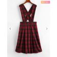 Zaful- Plaid Tartan Criss Cross Suspender Pleated Skirt - Red Sale