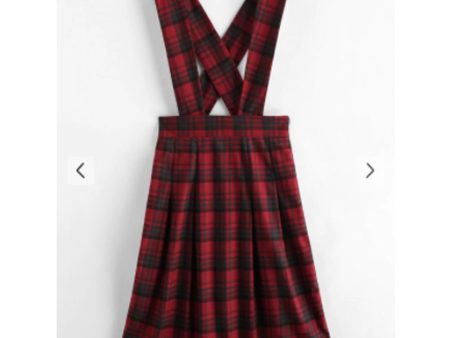 Zaful- Plaid Tartan Criss Cross Suspender Pleated Skirt - Red Sale