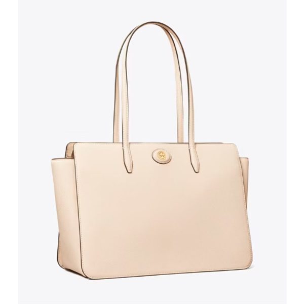 Tory Burch- Robinson Pebbled Tote (New Cream) Online now