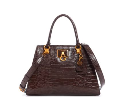 Guess- Stephi Croc Girlfriend Satchel (Espresso) Online Hot Sale