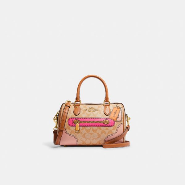 Coach- Rowan Satchel In Signature Canvas With Trompe L oeil Print (Gold Light Khaki Multi) For Cheap