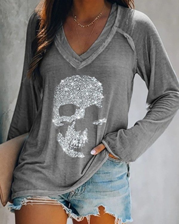 Chicme- Studded Long Sleeve Casual T-shirt For Sale