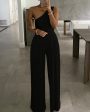 Chicme- One Shoulder Ruched Wide Leg Jumpsuit (BLACK) on Sale