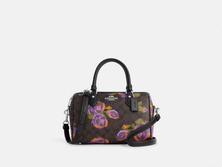 Coach- Rowan Satchel In Signature Canvas With Rose Print - Silver Brown Iris Multi For Cheap