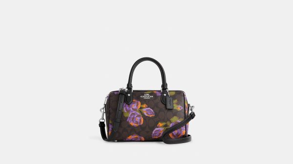 Coach- Rowan Satchel In Signature Canvas With Rose Print - Silver Brown Iris Multi For Cheap