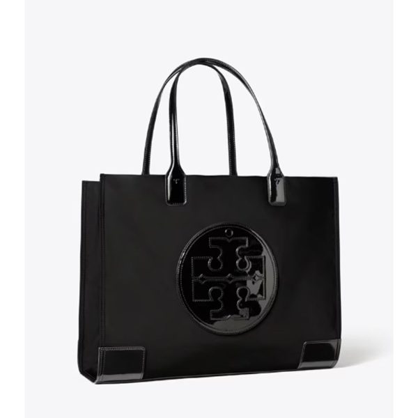 Tory Burch- Ella Patent Tote Bag (Black) For Sale