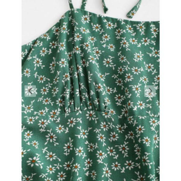 Zaful- Tie Shoulder Tiny Floral Mini Dress - Sea Turtle Green Cheap