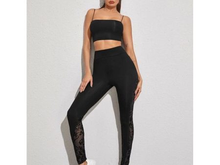 Romwe- High Waist Flocked Mesh Insert Leggings For Discount