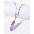 Zaful- Natural Stone Leather Rope Necklace - Purple Discount