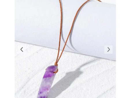 Zaful- Natural Stone Leather Rope Necklace - Purple Discount