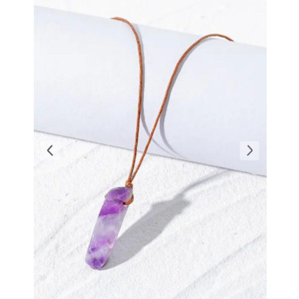 Zaful- Natural Stone Leather Rope Necklace - Purple Discount