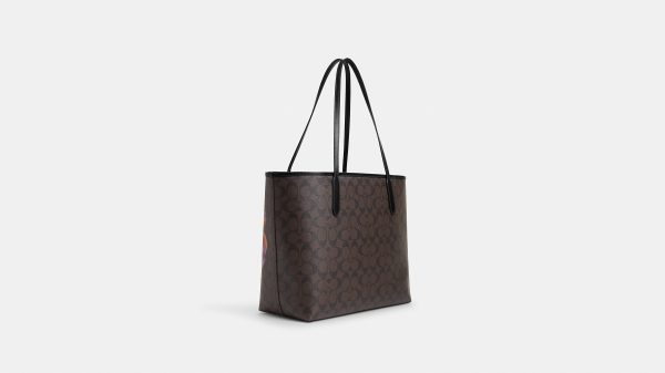 Coach- City Tote In Signature Canvas With Rose Print - Silver Brown Iris Multi Discount