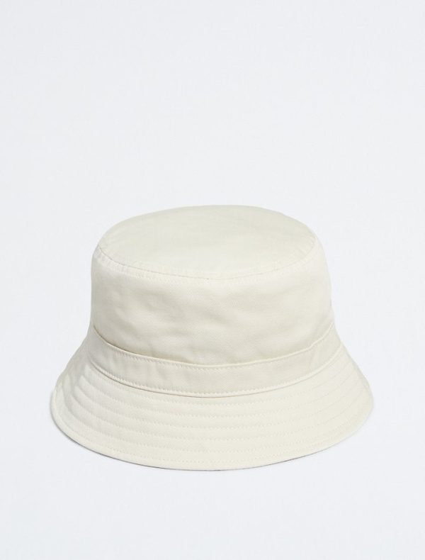 Calvin Klein- Standard Logo Cotton Twill Bucket Hat - Bone White Hot on Sale