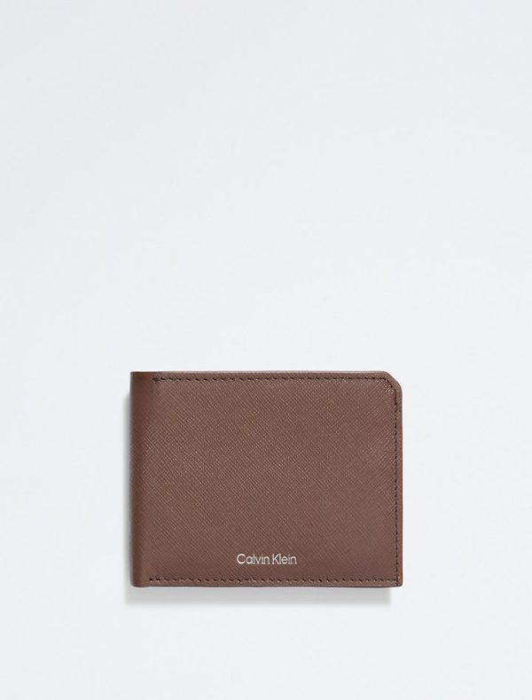 Calvin Klein- Saffiano Leather Coin Pouch Bifold Wallet - Brown Powder Online Hot Sale