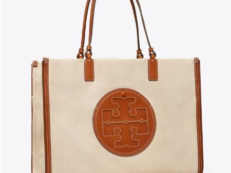 Tory Burch- Ella Canvas Tote Bag (Natural   Classic Cuoio) Cheap