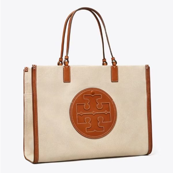 Tory Burch- Ella Canvas Tote Bag (Natural   Classic Cuoio) Cheap