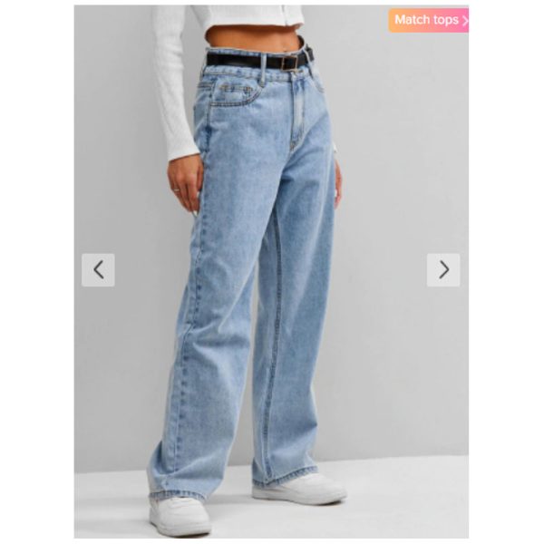 Zaful- High Waist Wide Leg Jeans - Light Blue Discount